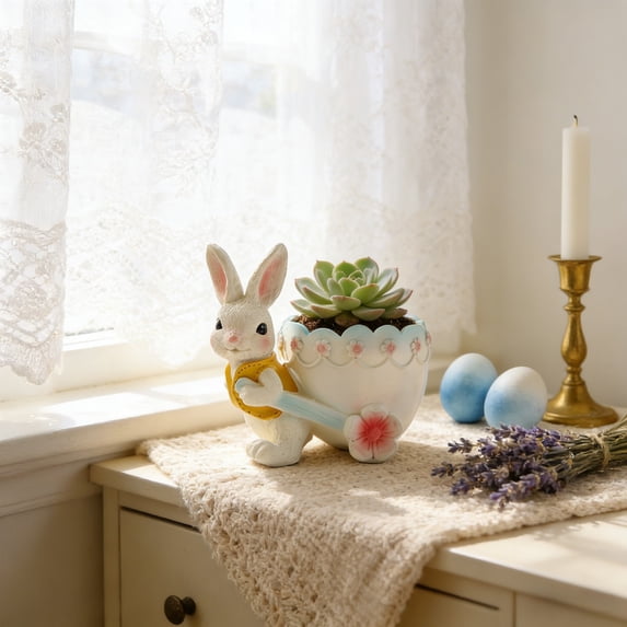 Uscallm Easter Bunny Planter Pot Resin Flower Pot With Drainage Hole Cute Succulents Planter Garden Decor Gift For Mom Grandma Home Decor