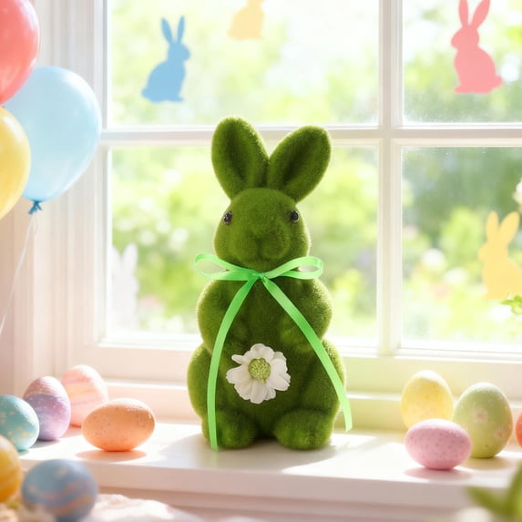 Uscallm Easter Flocked Bunny Miniatures, Easter Bunny Decorations, Flocked Rabbit Ornament For Home Easter Decor, Cute Spring Table Centerpiece, Vibrant Holiday Party Supplies