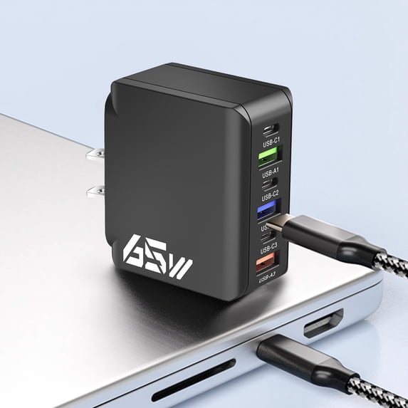 Uscallm Fast Charging Multi Port Adapter, 65w Multi Port Fast Charging Charger, Gan Tech USB C PD Wall Charger, 6-in-1 Fast Charging Block Multiple Devices