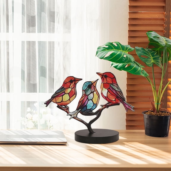 Uscallm Golden Bird Ornament Home Decor, Colorful Handcrafted Bird Decorations, Vibrant Garden Art Home Decor, Unique Floral Bird Pendant Wall Hanging, Modern Boho Chic Room Decor