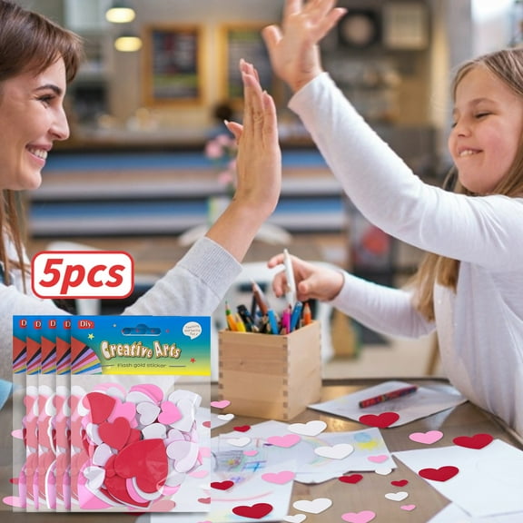 Uscallm Heart Shaped Measuring Spoon Set, Heart Shaped Foam Stickers For Mother's Day, Bulk 300 PCS DIY Craft Decorations, Cute Heart Foam Stickers ForKidsClassroom Activities