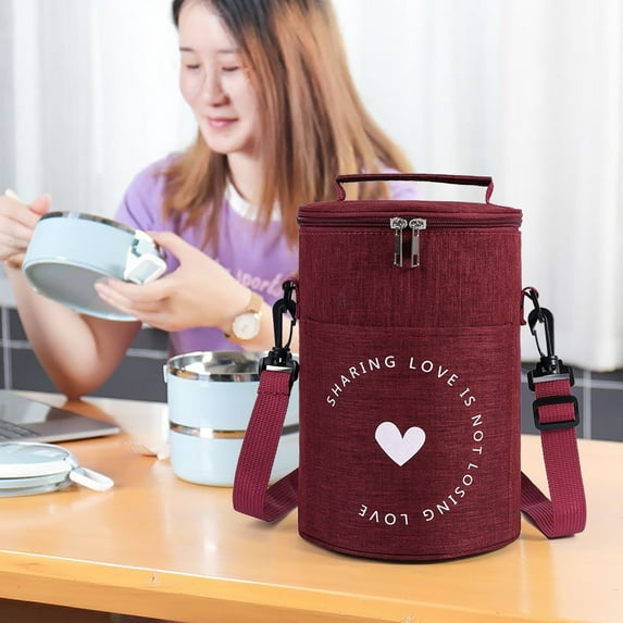 Uscallm Insulated Large Capacity Lunch Bag, Insulated Round Lunch Box Bag, Portable Thermal Food Carrier For Office Study, Hot Cold Meal Prep Container, Leakproof Reusable Bento Bag