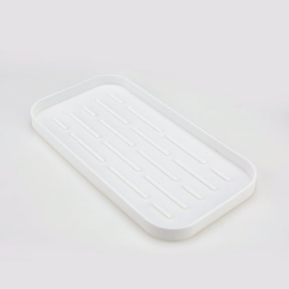 Uscallm Kitchen Bathroom Drain Storage Tray, Dish Drainer Tray Elevated Ribbed Design, Kitchen Sink Organizer Bathroom Countertop Storage, Space Saving Drying Rack For Dishes