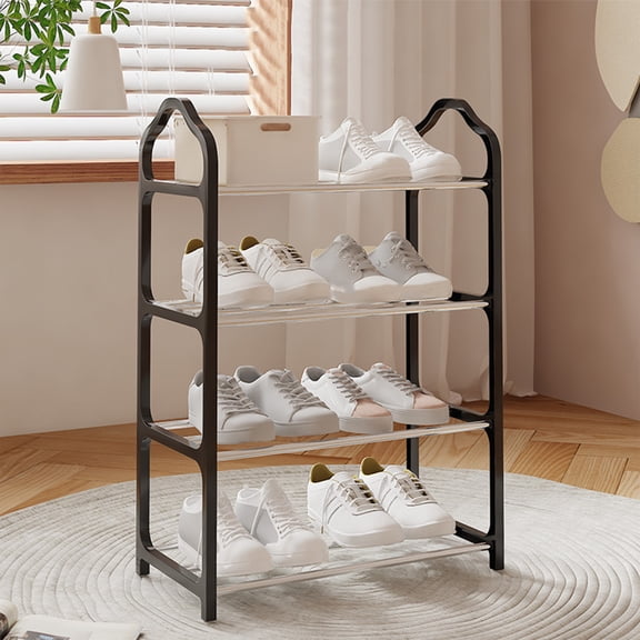 Uscallm Metal Storage Basket Organizer, 4 Tier Shoe Rack Storage Organizer, Space Saving Shoe Shelf For Entryway Bedroom Closet, Heavy Duty Shoe Organizer Rack