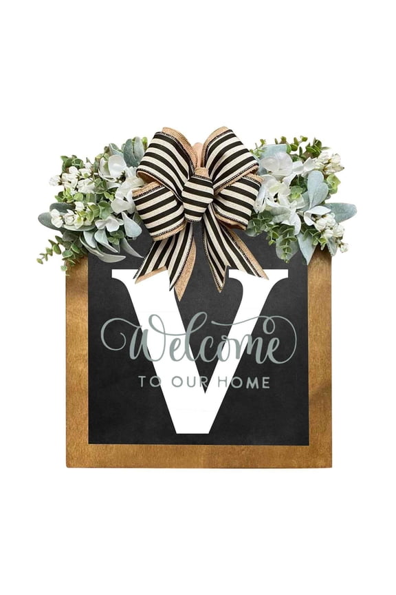 Personalized Front Door Wreath, Personalized Front Door Wreath, Custom Last Name Year Round Door Decor, Farmhouse Style Welcome Sign Plaque, Front Porch Hanging Decoration For Home