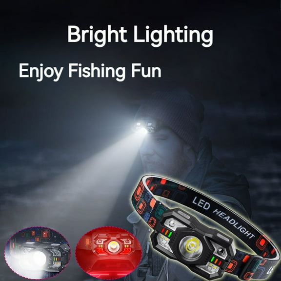 Uscallm Rechargeable Intelligent Sensor Headlamp, Rechargeable Intelligent Sensor Headlamp, Hands-free Motion Activated Head Light, Bright LED Headlamp for Camping Hiking