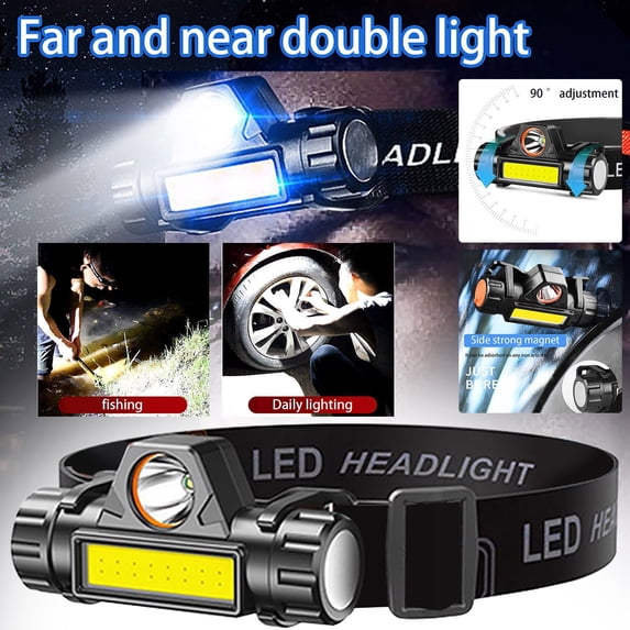 Uscallm Rechargeable Led Headlamp, Built-in Battery LED Headlamp, Rechargeable Headlight Outdoor Camping Hiking, Usb Charging Work Light Hands Free, Bright Waterproof Head Torch For Night Running