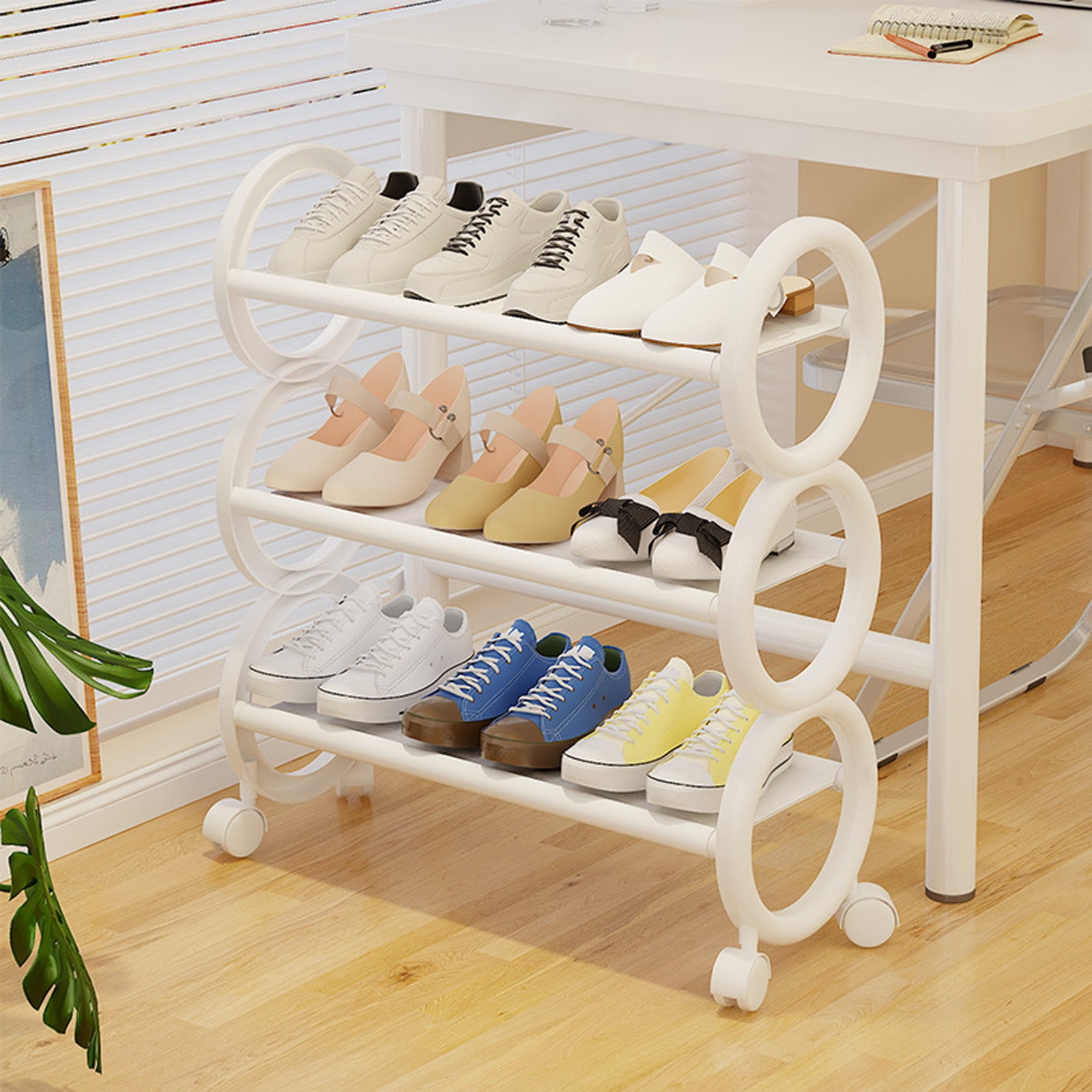 Moveable Shoe Rack Uscallm Shoe Rack with Wheels, 3 Tier Shoe Rack for Closet, Movable ...