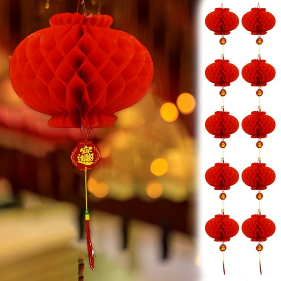 Uscallm Solar Garden Hanging Lantern Lights, 10 Red Paper Lanterns Bulk Pack, Chinese Year Decorations Spring Festival Party Supplies, Lantern Hanging Decor For Wedding Restaurant Home