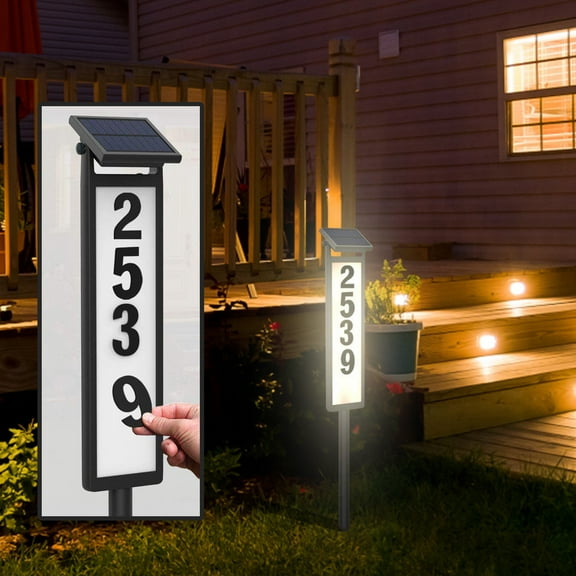Uscallm Solar House Number Sign LED Address Light For Pedestrian Yard Outdoor Lighting Illuminated Mailbox Post Numbers Solar Powered Address Plaque