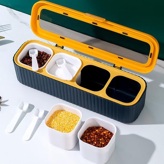 Uscallm Spice Storage Organizer Set, 4 Grids Seasoning Box Spice Jar Organizer, Kitchen Countertop Storage Solution, Magnetic Spice Rack For Refrigerator, All In One Spice Container For Home Cooks