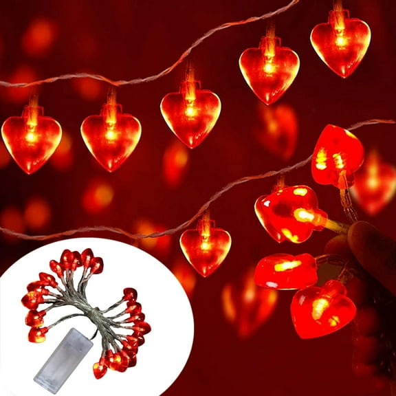 Uscallm Valentine Heart Gift Wrapping Paper, Red Heart LED Lantern String Lights, Valentine's Day Romantic Decorations, Battery Operated Fairy Lights For Bedroom