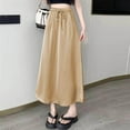 thumbnail image 1 of Uscallm Women Plus Size A-Line Satin Tie Maxi Skirts Flowy Casual Boho Long Holiday Skirts for Summer Beach Vacation Outfits, Khaki XL, 1 of 6