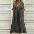 thumbnail image 1 of Uscallm Women Plus Size Boho Summer Dresses V Neck Short Sleeve Eyelet Hollow Out Flowy Midi Loose Casual Beach Vacation Sundresses Solid Basic Outfits, Dark Gray S, 1 of 6