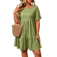 thumbnail image 1 of Uscallm Women Plus Size Flowy Ruffle Mini Dresses Short Sleeve Round Neck Boho Casual Summer Travel Beach Sundresses, Mint Green 3XL, 1 of 8
