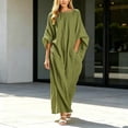 thumbnail image 1 of Uscallm Women Plus Size Maxi Dresses Long Sleeve Round Neck Loose Flowy Boho Casual Solid Party Dresses for Women, Army Green 3XL, 1 of 5