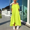thumbnail image 1 of Uscallm Women Plus Size Off Shoulder Short Sleeve High Low Flowy Casual Maxi Dress Solid Boho Beach Vacation Swing Long Dresses, Yellow 2XL, 1 of 9