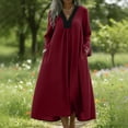 thumbnail image 1 of Uscallm Women Plus Size V Neck Long Sleeve Flowy A-Line Maxi Dress Casual Loose Solid Boho Travel Dresses, Red S, 1 of 8
