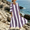 thumbnail image 1 of Uscallm Women Plus Size V Neck Short Sleeve Boho Flowy Striped Maxi Dresses Loose Casual Beach Vacation Swing Long Dresses with Elastic Waist, Purple XL, 1 of 8