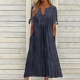 thumbnail image 1 of Uscallm Women Plus Size V Neck Short Sleeve Eyelet Boho Flowy A-Line Maxi Dress Casual Solid Beach Vacation Long Dresses, Navy S, 1 of 6