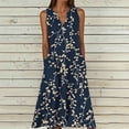 thumbnail image 1 of Uscallm Women Plus Size V Neck Sleeveless Boho Floral Flowy Midi Beach Dresses Summer Casual Lightweight Elastic Waist Sundresses, Navy L, 1 of 5