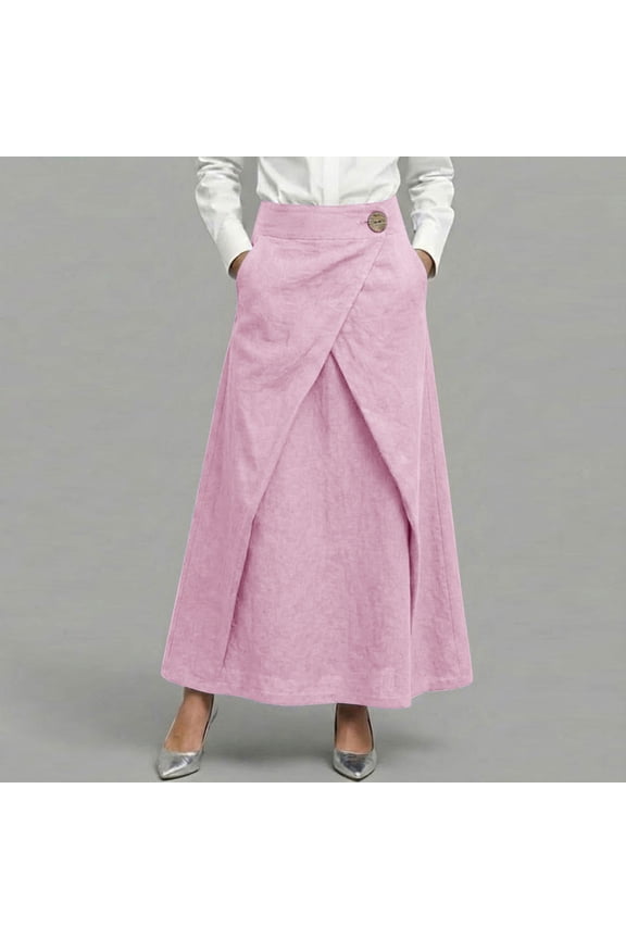 Women Plus Size Wrap Button Down Boho Maxi Skirt A-Line Long Skirt Party Floral Casual, Pink 3XL