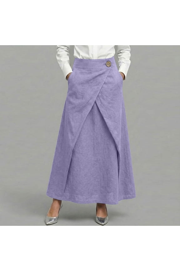 Women Plus Size Wrap Button Down Boho Maxi Skirt A-Line Long Skirt Party Floral Casual, Purple 2XL