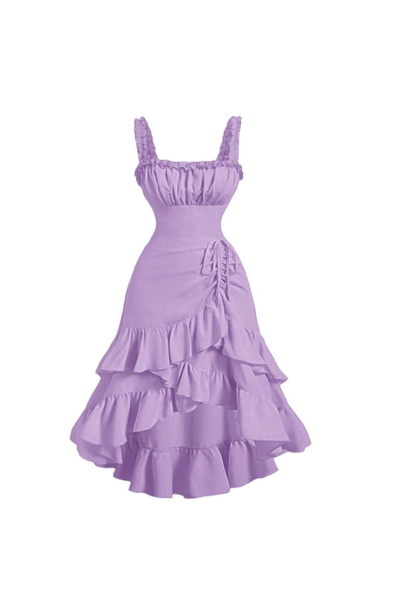 Women Square Neck Sleeveless Midi Dresses Summer Casual Ruffle Boho A-Line Flowy Vacation Beach Party Sundresses Loose Fit Clothes, Purple S
