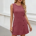 thumbnail image 1 of Uscallm Women's Casual Mini Knit Dress Solid Round Neck Sleeveless Button Down Lightweight Summer Holiday Party Beach Dresses, Wine S, 1 of 5
