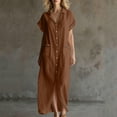 thumbnail image 1 of Uscallm Women's Collared Short Sleeve Button Down Maxi Dress Flowy Casual Long Dresses Solid Boho Beach Vacation Sundress, Brown S, 1 of 7