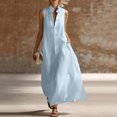 thumbnail image 1 of Uscallm Women's Collared Sleeveless Button Down Maxi Dresses Flowy Casual Long Boho Beach Vacation Sundresses, Light Blue S, 1 of 7
