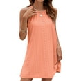 thumbnail image 1 of Uscallm Women's Halter Sleeveless Eyelet Hollow Out Boho Mini Party Dresses Flowy Casual Short Dress for Summer Beach Sunset Outfits, Orange S, 1 of 7