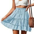 thumbnail image 1 of Uscallm Women's Plus Size Summer Mini Ruffle Skirt Flowy Boho Beach Vacation Swing A-Line Casual Solid Dressy Shorts, Blue M, 1 of 7