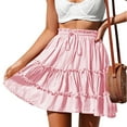 thumbnail image 1 of Uscallm Women's Plus Size Summer Mini Ruffle Skirt Flowy Boho Beach Vacation Swing A-Line Casual Solid Dressy Shorts, Pink L, 1 of 7