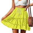 thumbnail image 1 of Uscallm Women's Plus Size Tie Ruffle Polka Dot Boho Mini Skirt Summer Casual Holiday Beach Party High Waist Flowy A Line Vacation Skirts, Yellow M, 1 of 6