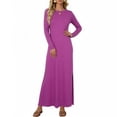thumbnail image 1 of Uscallm Women's Round Neck Long Sleeve Bodycon Maxi Dress Solid Elegant Casual Travel Dress Slim Fit Knit Stretchy Fall Winter Outfit Outfits, Purple 2XL, 1 of 8