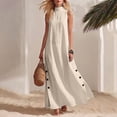 thumbnail image 1 of Uscallm Women's Sleeveless High Neck Maxi Dress Solid Boho Flowy Casual Long Dress for Summer Travel Outfits, Khaki XL, 1 of 8