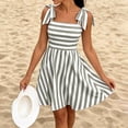 thumbnail image 1 of Uscallm Women's Tie Striped Boho Mini Dress A-Line Casual Basic Beach Vacation Swing Dresses, Gray M, 1 of 9