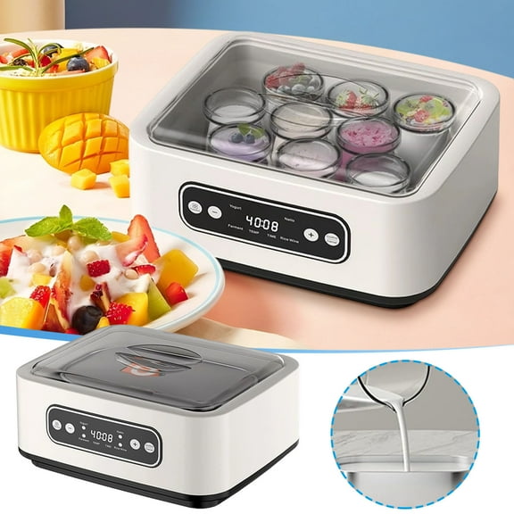Uscallm Yogurt Maker .6L Electric With Temperature Control Thermostatic 8-12 Hours Timer For Homemade Probiotic Yogurt Stainless Steel Container