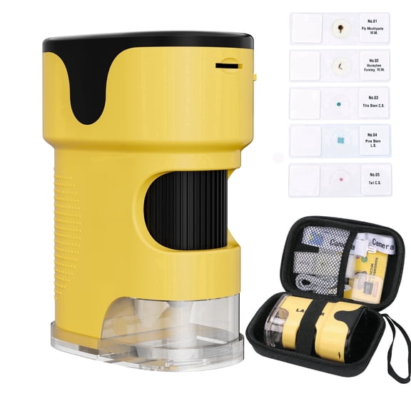 Microscope for Kids Adult Adults Pocket Microscope, Handheld Microscope Toy for adult with LED Lights SD Card, Yellow