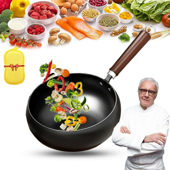 Usceshonn Iron Pot, Suntuup Japanese Iron Pan, Uncoating Cast Irons Pot, High-Purity Physical Non-Stick Frying Pan, Hand-Forged Non-stick Pans Without Coating(M-9.5 in Smooth)