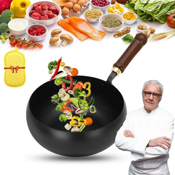 Usceshonn Iron Pot, Suntuup Japanese Iron Pan, Uncoating Cast Irons Pot, High-Purity Physical Non-Stick Frying Pan, Hand-Forged Non-stick Pans Without Coating(M-9.5 in Hammer)