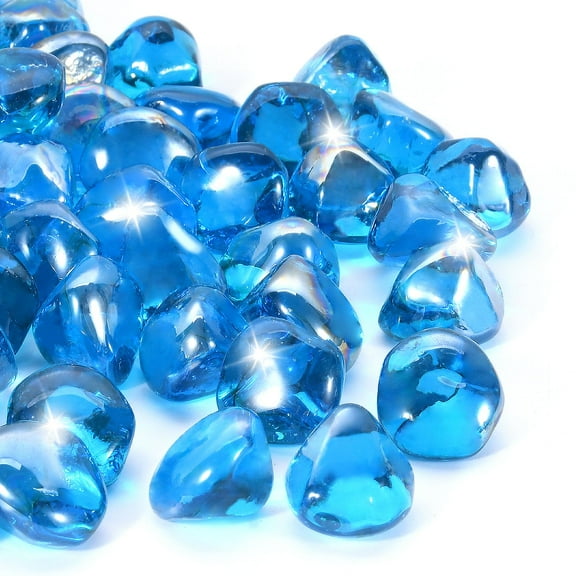 Uscover Fire Glass for Propane Firepit, Fireplace and Outdoor Decorative, Caribbean Blue Fire Pit Rocks 10LB, 1 Inch Diamond High Luster Glass Beads