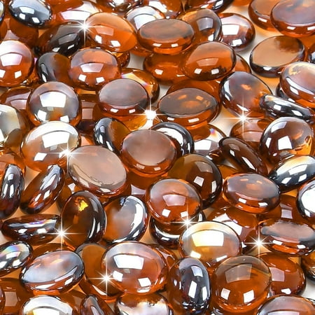 Uscover 10 Pound 3/4 inch Glass Fire Rocks Drop Beads for Gas Fire Pit Fireplace, Replaces Existing Gas Logs & Lava Rocks(Amber Luster)