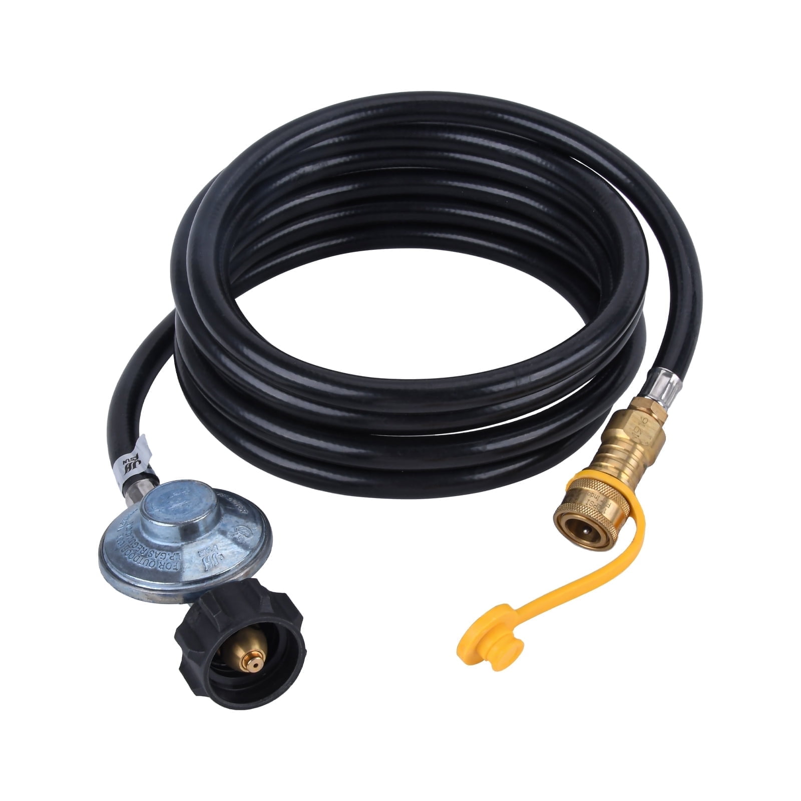 12ft Black Rubber Propane Hose with Brass Regulator and Quick Connect
