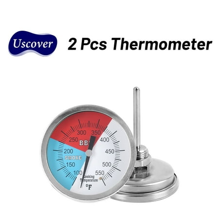 Uscover 3 1/8" BBQ Thermometer Gauge for Charcoal Grill Pit and Smoker Wood Charcoal Pit,Large Temp Gauge Grill Thermometer with 3" Stem Stainless Steel,2 Pcs