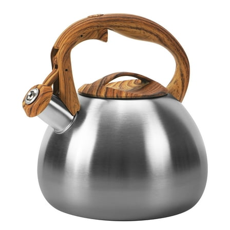 Uscover 3L Loud Whistling Stovetop Tea Kettle, Teapot Whistling Kettle with Wood Pattern Handle Loud Whistle, Food Grade Stainless Steel Tea Pot for Stovetops Water Kettle(Silvery Wood)