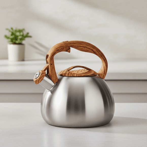 Uscover 3L Loud Whistling Stovetop Tea Kettle, Teapot Whistling Kettle with Wood Pattern Handle Loud Whistle, Food Grade Stainless Steel Tea Pot for Stovetops Water Kettle(Silvery Wood)