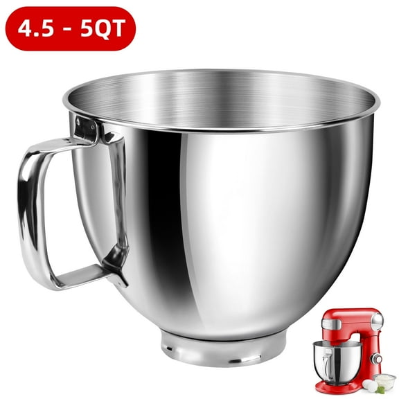 Uscover 5QT Stainless Steel Mixer Bowl with Handle for KitchenAid 4.5/5QT Tilt-Head Stand Mixer, Dishwasher Safe
