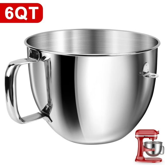 Uscover 6QT Stainless Steel Mixer Bowl with Handle for KitchenAid 6QT Tilt-Head Stand Mixer, Dishwasher Safe